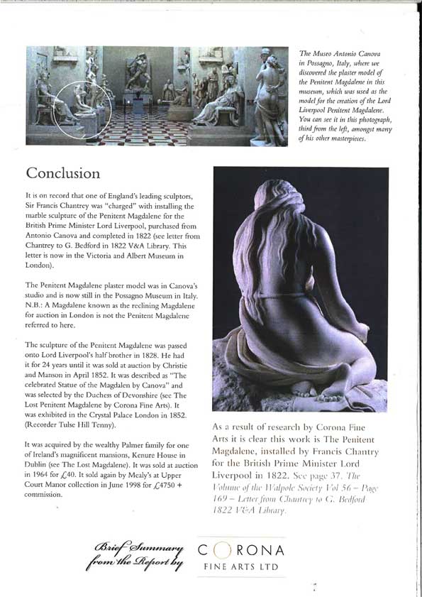 Extract from booklet - Antonio Canova's Penitent Magdalene by Corona Fine Arts Ltd. - last page